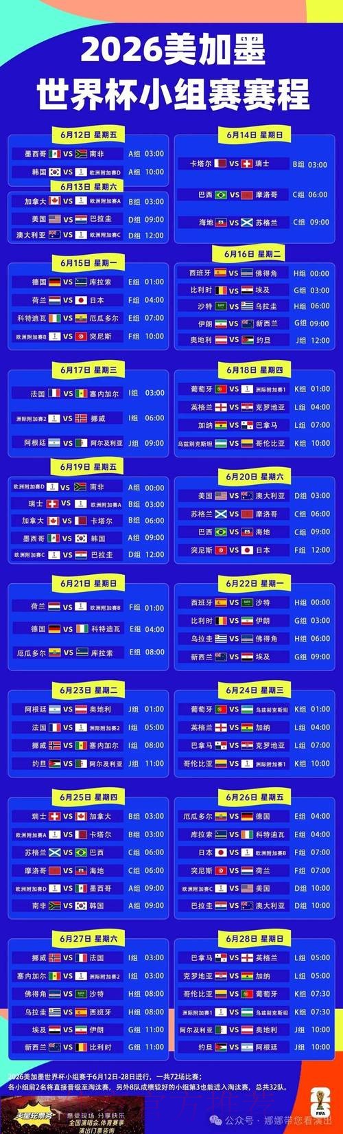 2026世界杯赛程详细安排最新时间表实时查看